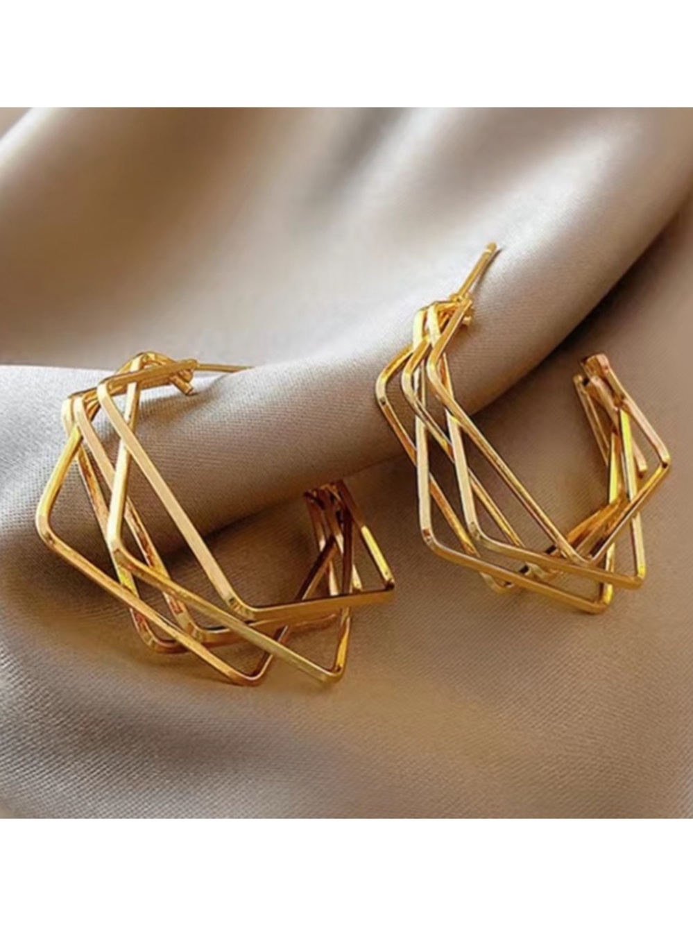 Modern Geometric Gold Toned C Shaped Hoop Earrings